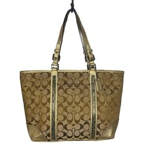Monogram Coach Tote Bag With Green Lining
